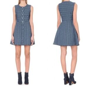 NWT Maje Ikat Print Sleeveless Skater Mini Dress Blue/White Size 2 (US M)